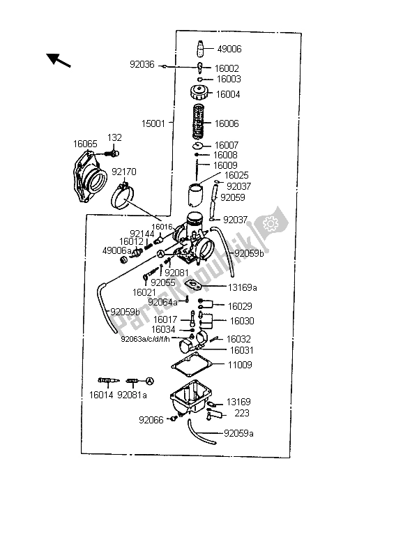 Tutte le parti per il Carburatore del Kawasaki KMX 125 1998