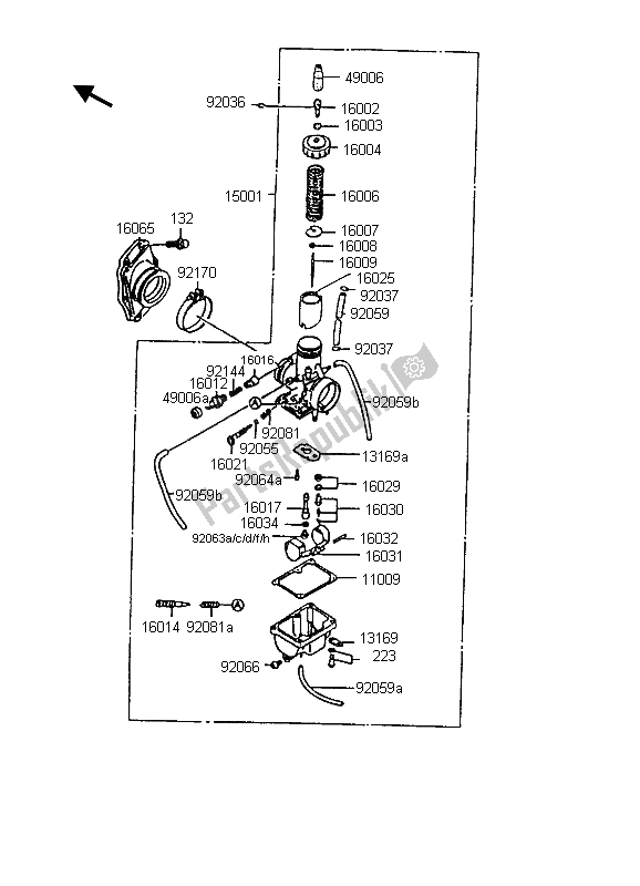 Tutte le parti per il Carburatore del Kawasaki KMX 125 1998