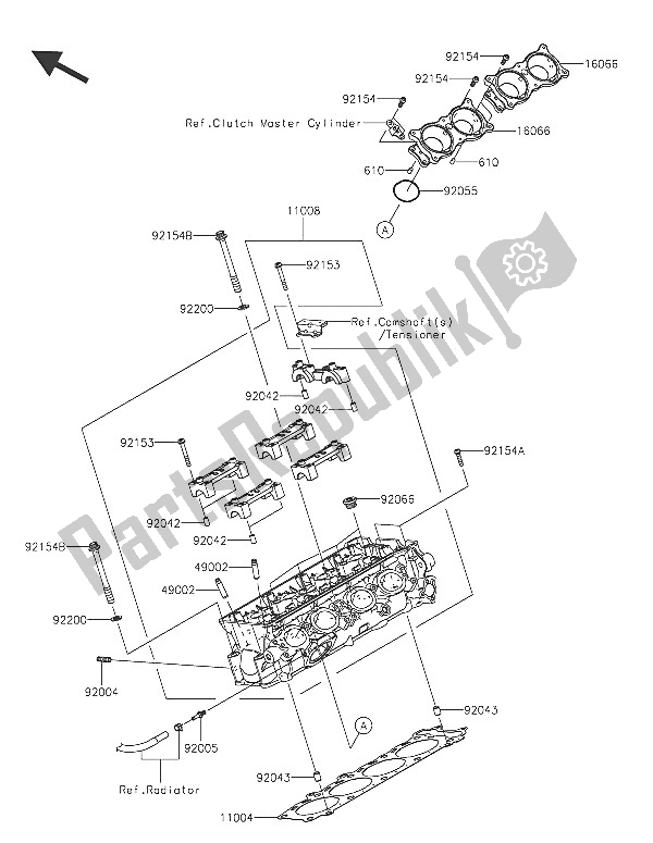 All parts for the Cylinder Head of the Kawasaki Ninja H2 1000 2016