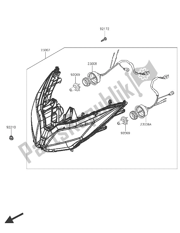 All parts for the Headlight(s) of the Kawasaki J 300 ABS 2016