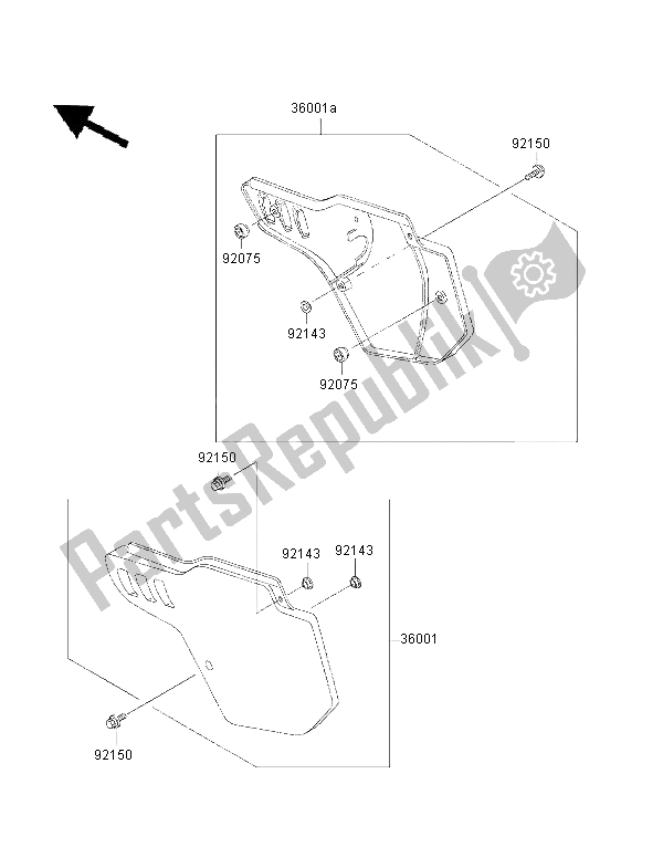 Todas as partes de Tampas Laterais do Kawasaki KX 500 2001