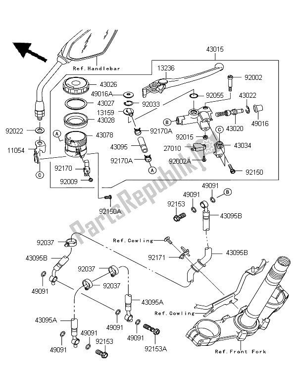 Todas as partes de Cilindro Mestre Dianteiro do Kawasaki Z 750 2011