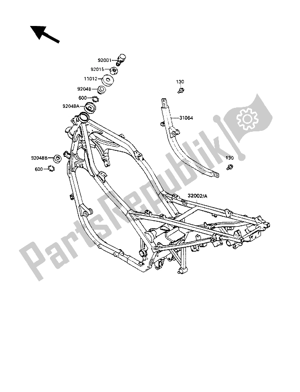 All parts for the Frame of the Kawasaki GPZ 500S 1988