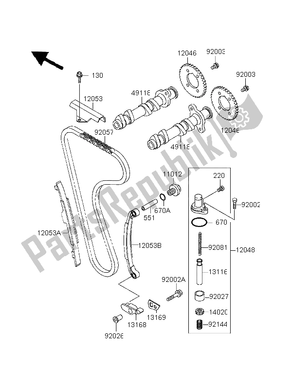 All parts for the Camshaft & Tensioners of the Kawasaki EL 252 1996