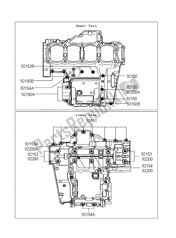 Tutte le parti per il Modello Del Bullone Del Basamento del Kawasaki Z 1000 2012