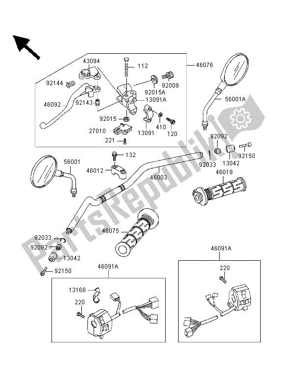 Tutte le parti per il Manubrio del Kawasaki ER 500 1999