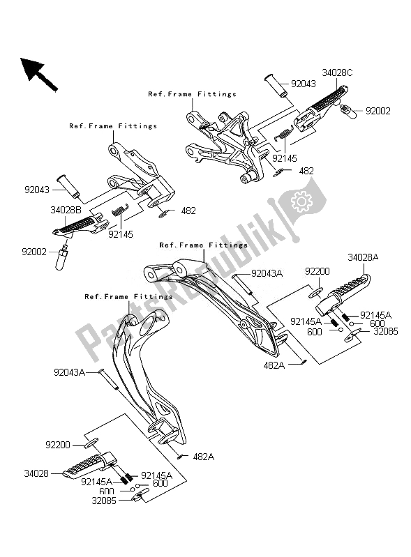 Alle onderdelen voor de Voetsteunen van de Kawasaki Ninja ZX 10R 1000 2007