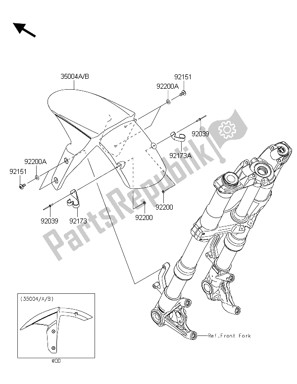 Tutte le parti per il Parafango Anteriore del Kawasaki Z 1000 ABS 2015