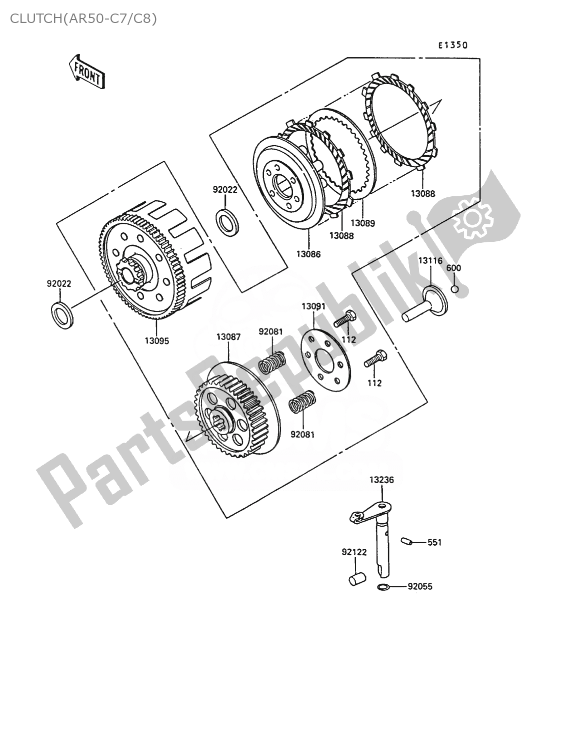 Alle onderdelen voor de Clutch(ar50-c7/c8) van de Kawasaki AR 50 1989