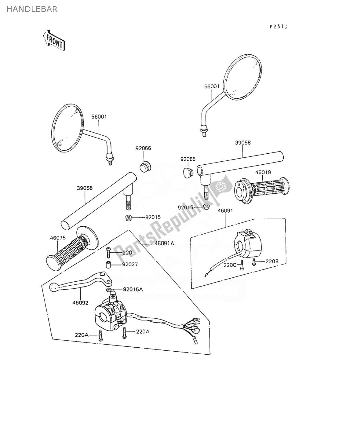 All parts for the Handlebar of the Kawasaki AR 80 1988