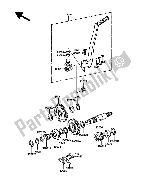 Toutes les pièces pour le Mécanisme De Kickstarter du Kawasaki KDX 200 1988