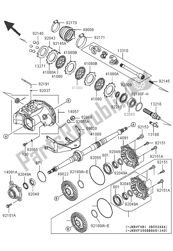 All parts for the Drive Shaft Rear of the Kawasaki KVF 360 2005