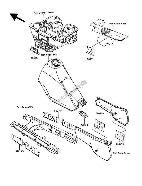 Tutte le parti per il Etichette del Kawasaki KLR 250 1987