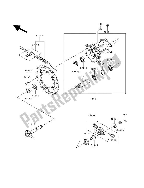 Tutte le parti per il Mozzo Posteriore del Kawasaki KDX 250 1991