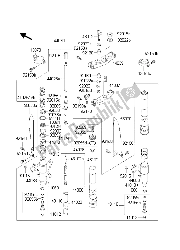 Tutte le parti per il Forcella Anteriore del Kawasaki KX 500 1998