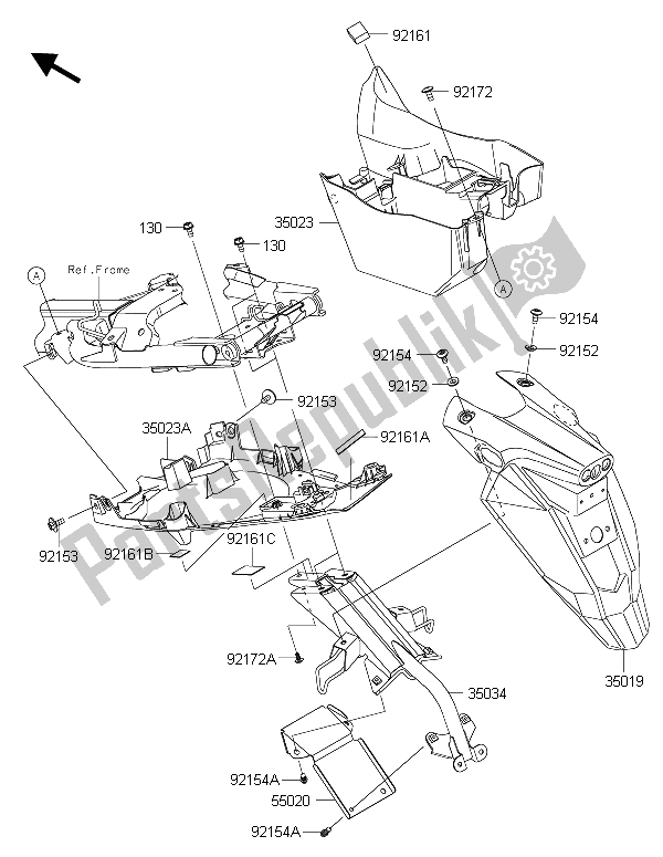 Alle onderdelen voor de Achterspatbord (en) van de Kawasaki ER 6N ABS 650 2015