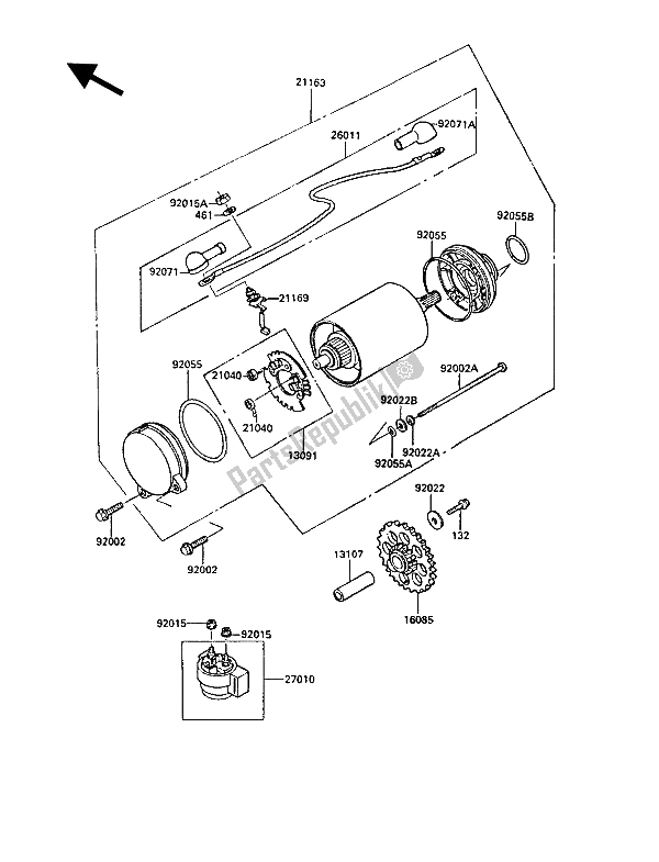Tutte le parti per il Motorino Di Avviamento del Kawasaki GPZ 900R 1987