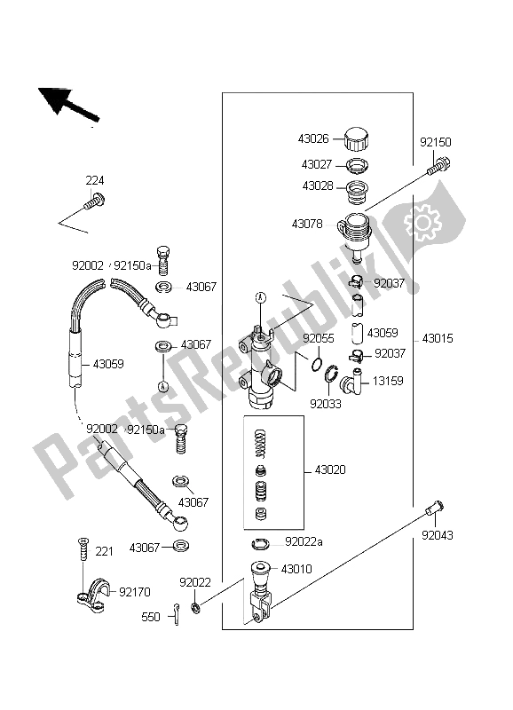 All parts for the Rear Master Cylinder of the Kawasaki KX 250 1999