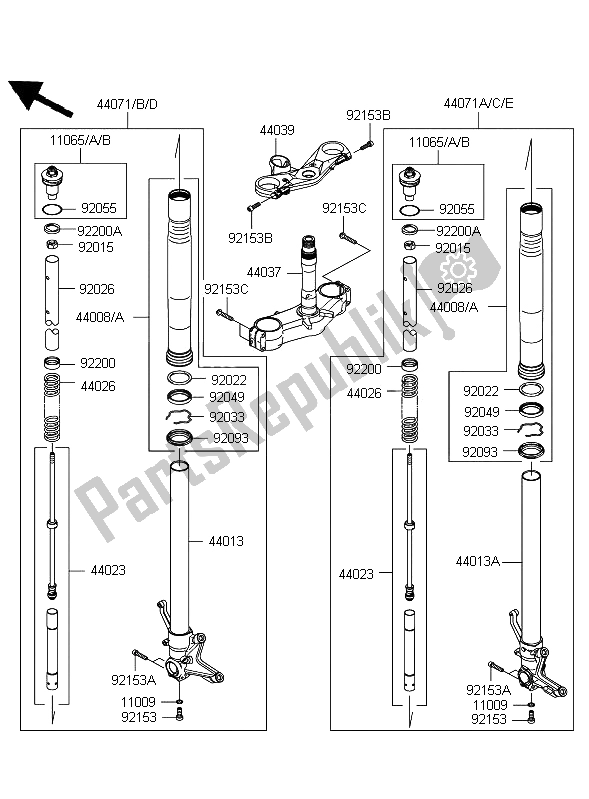 Todas las partes para Tenedor Frontal de Kawasaki Ninja ZX 10R 1000 2009