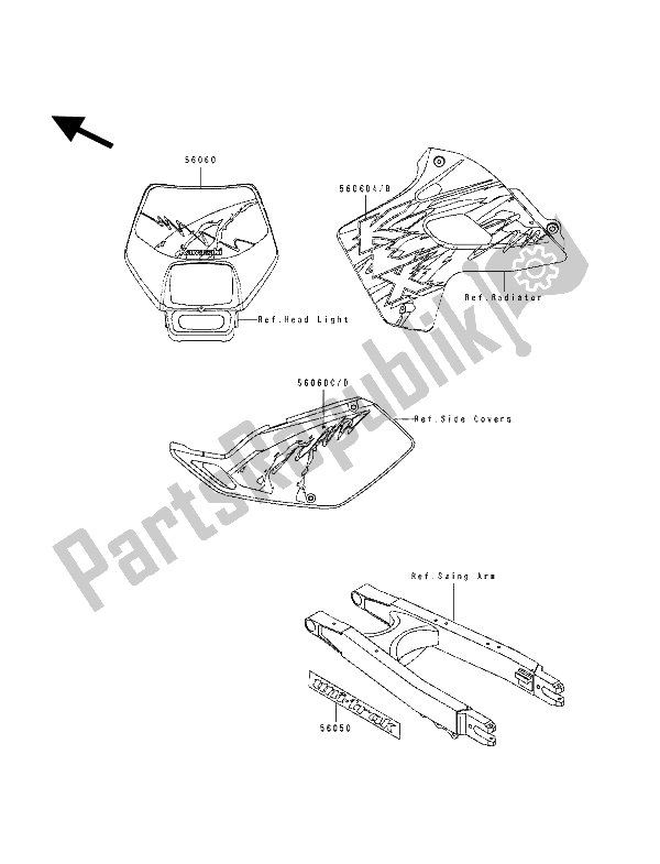Wszystkie części do Kalkomanie (zielone) Kawasaki KLX 250 1994