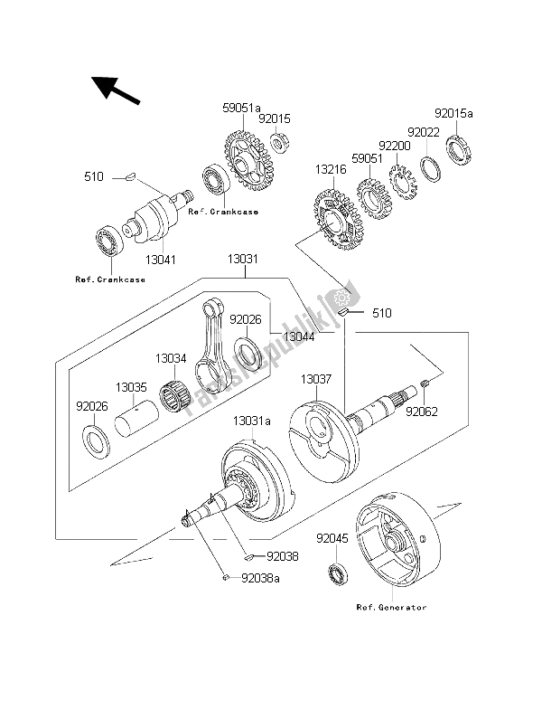 Alle onderdelen voor de Krukas van de Kawasaki KLF 300 2001
