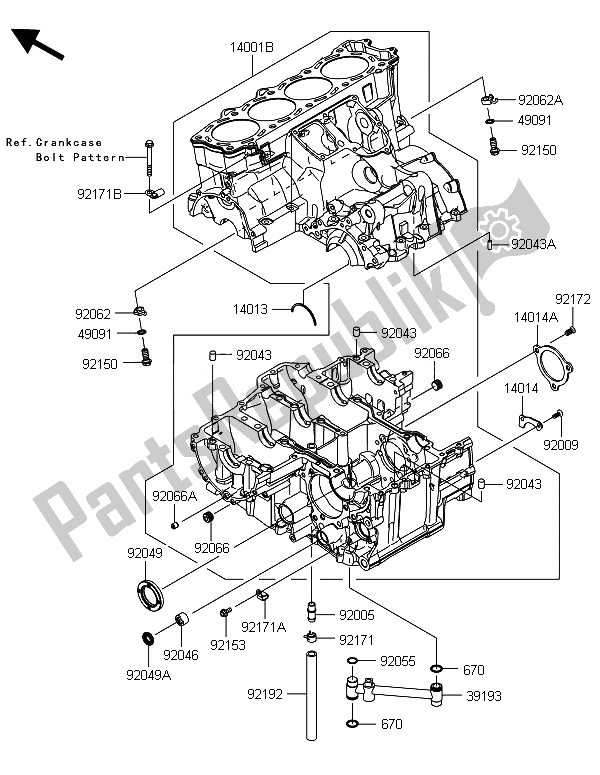 All parts for the Crankcase of the Kawasaki ZZR 1400 ABS 2014
