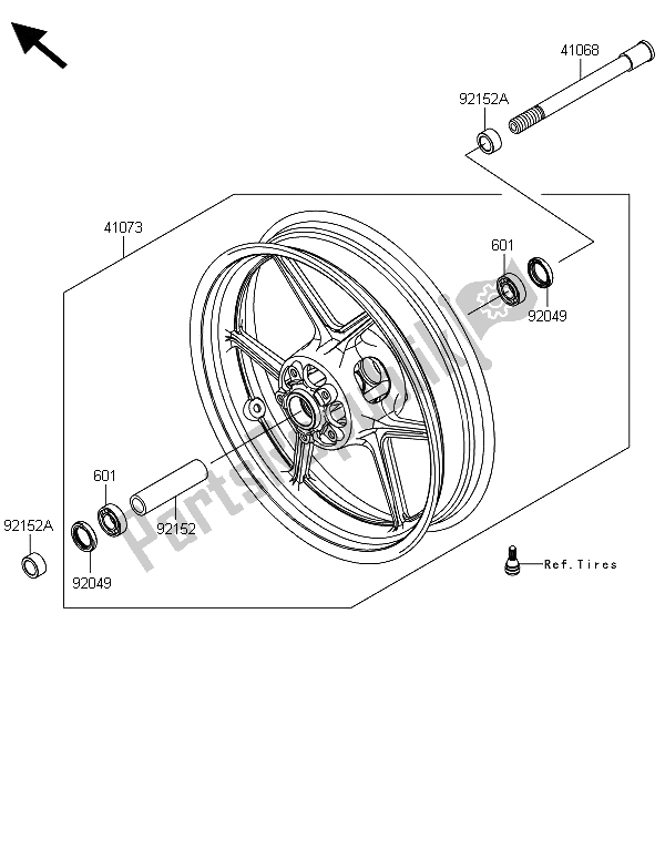 All parts for the Front Hub of the Kawasaki Z 800 ABS DDS 2013