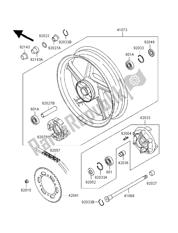 Tutte le parti per il Mozzo Posteriore del Kawasaki Zephyr 550 1998