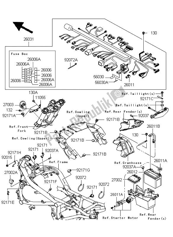 Toutes les pièces pour le Châssis équipement électrique du Kawasaki ER 6F 650 2009