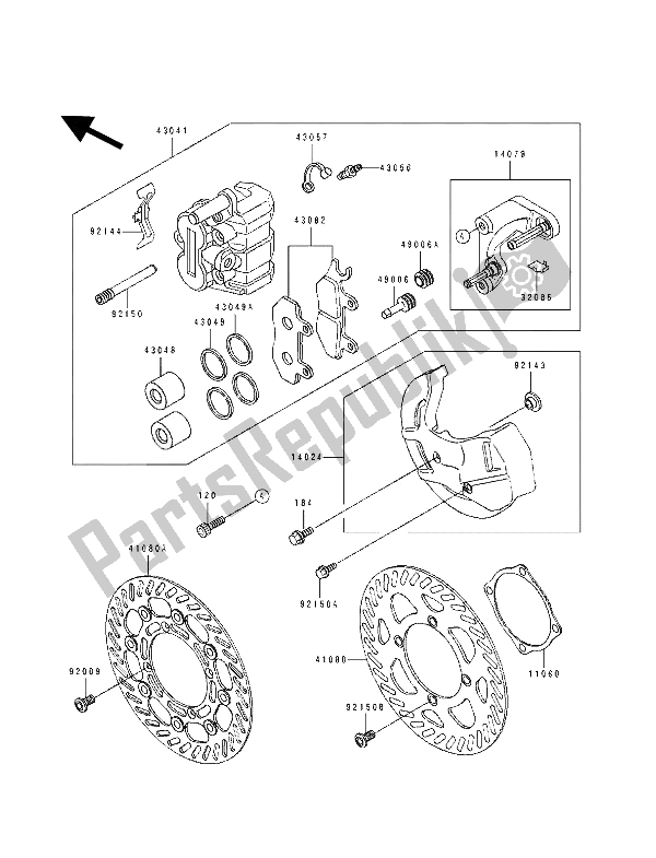 All parts for the Front Caliper of the Kawasaki KDX 250 1992