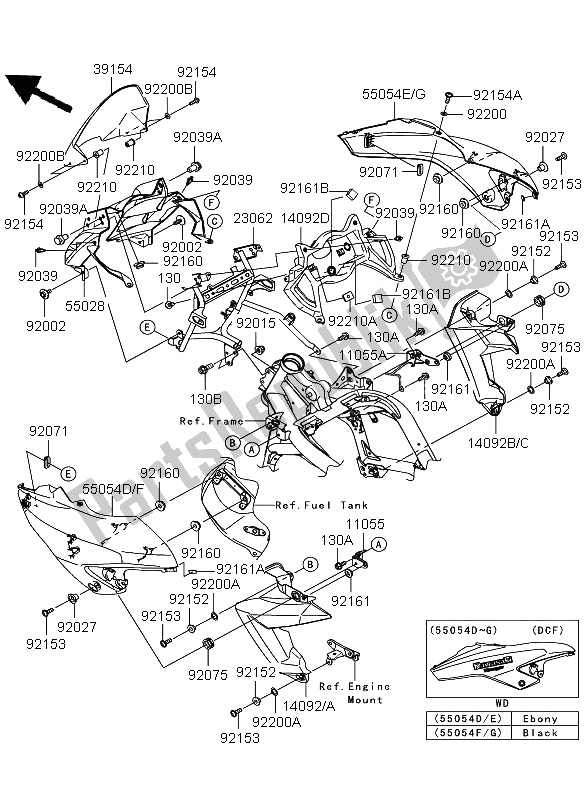 All parts for the Cowling of the Kawasaki Versys ABS 650 2012