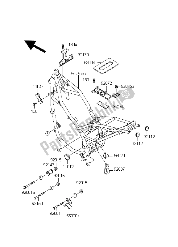 Toutes les pièces pour le Ferrures De Cadre du Kawasaki KLE 500 1996