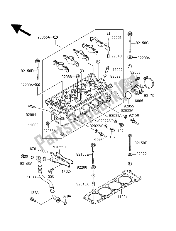 All parts for the Cylinder Head of the Kawasaki Ninja ZX 9R 900 1996