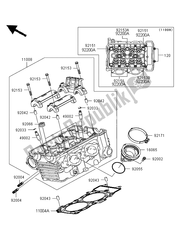 All parts for the Cylinder Head of the Kawasaki ER 6N 650 2008