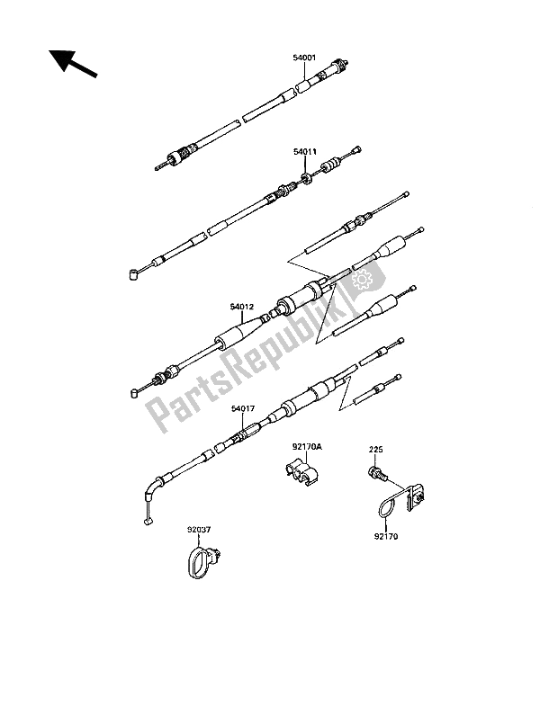 Tutte le parti per il Cavo del Kawasaki KR 1 250 1990