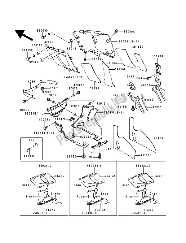Tutte le parti per il Il Cofano Si Abbassa del Kawasaki ZZ R 600 1993