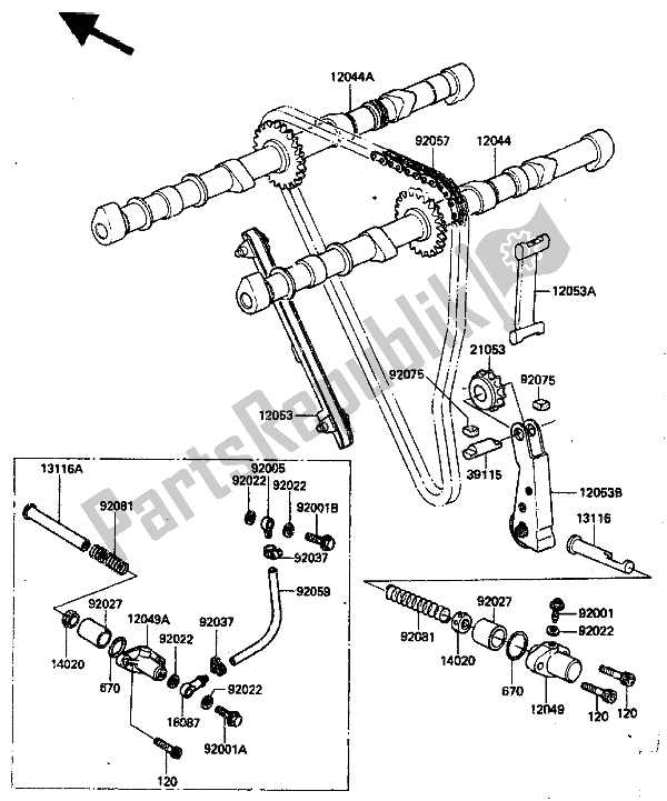 Tutte le parti per il Albero A Camme E Tenditore del Kawasaki ZN 1300 1986