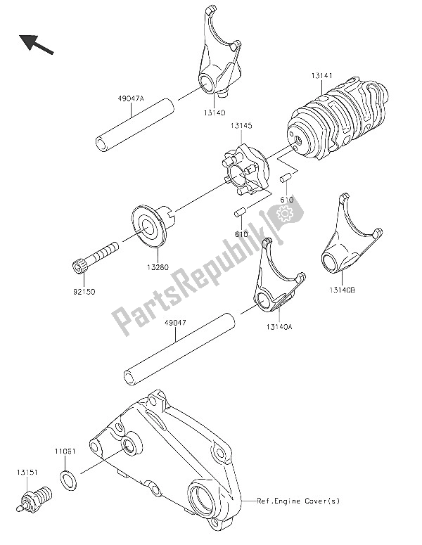 All parts for the Gear Change Drum & Shift Fork(s) of the Kawasaki Z 250 SL 2016