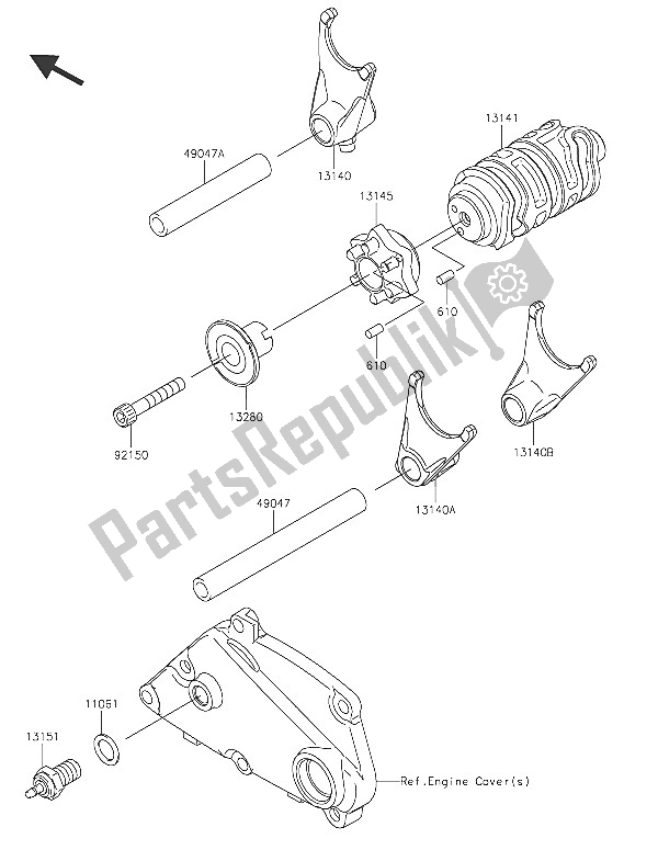 All parts for the Gear Change Drum & Shift Fork(s) of the Kawasaki Z 250 SL 2016