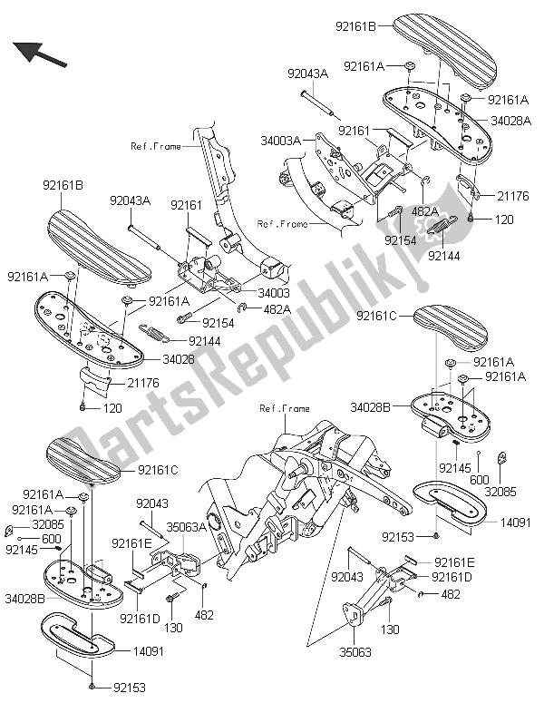 Todas as partes de Apoios Para Os Pés do Kawasaki Vulcan 1700 Voyager ABS 2016