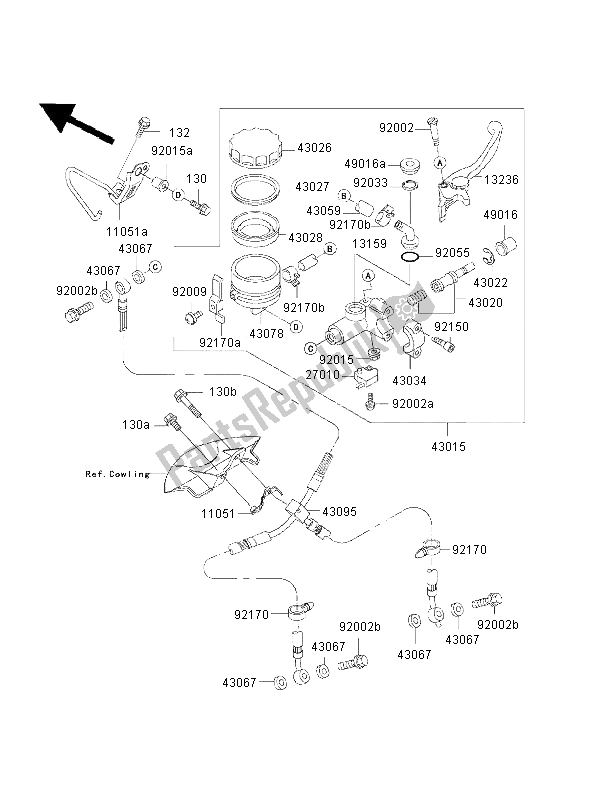 Toutes les pièces pour le Maître-cylindre Avant du Kawasaki Ninja ZX 6R 600 2002