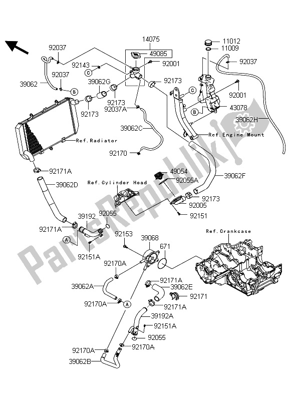 Todas las partes para Tubería De Agua de Kawasaki Z 1000 2011