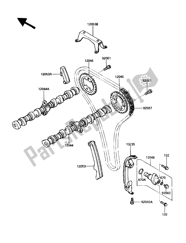 All parts for the Camshaft & Tensioner of the Kawasaki ZG 1200 B1 1990