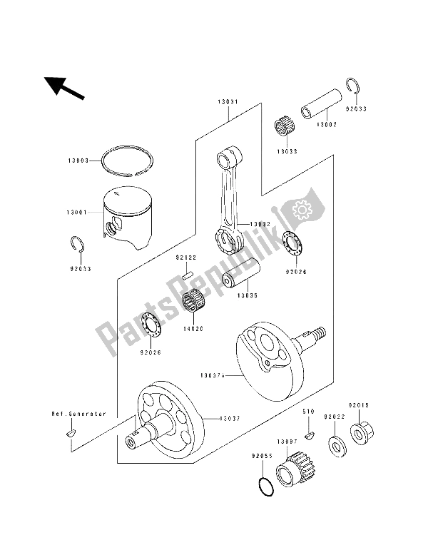 All parts for the Crankshaft & Piston of the Kawasaki KX 125 1992