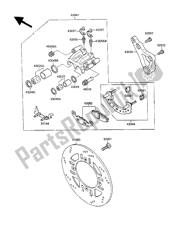 Alle onderdelen voor de Achterrem van de Kawasaki GPX 600R 1989