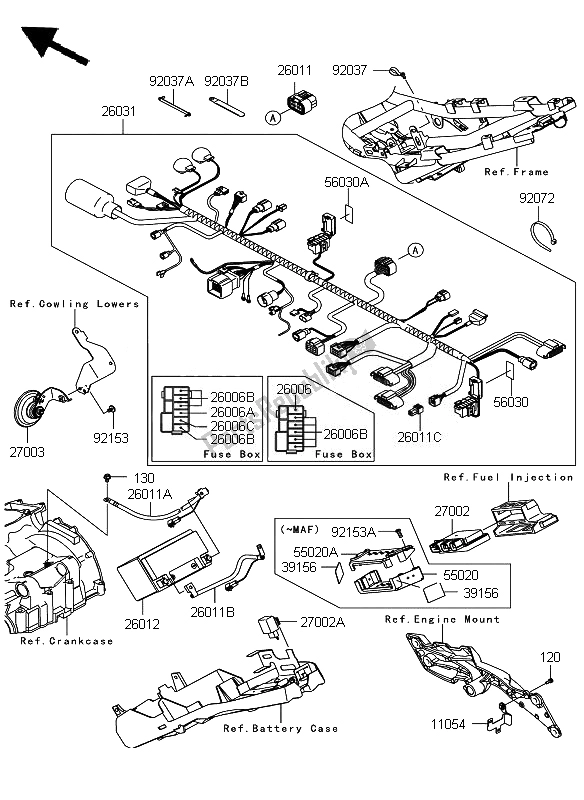 Toutes les pièces pour le Châssis équipement électrique du Kawasaki Z 750 ABS 2007