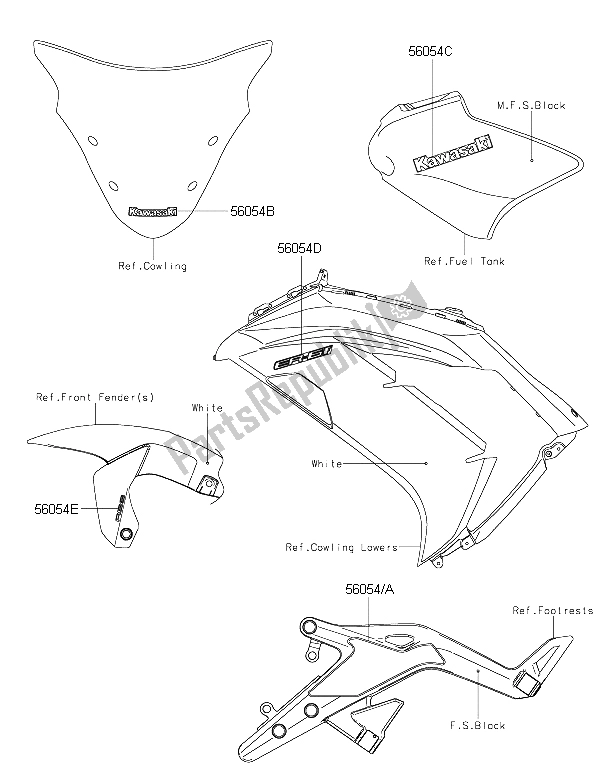 All parts for the Decals (p. F. S. White) of the Kawasaki ER 6F ABS 650 2015