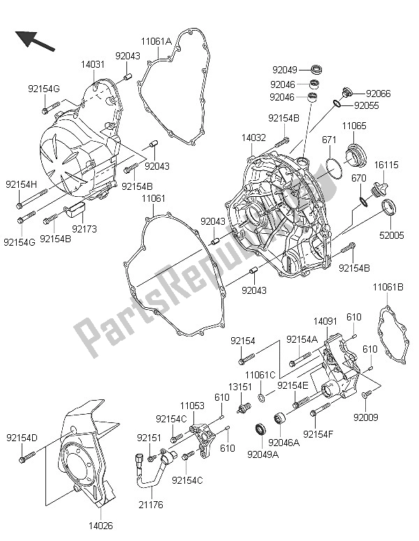 Tutte le parti per il Coperchio (i) Del Motore del Kawasaki ER 6N ABS 650 2016