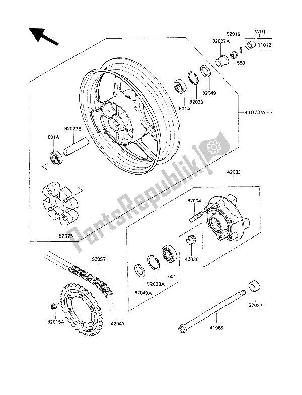 All parts for the Rear Hub of the Kawasaki GPX 600R 1989