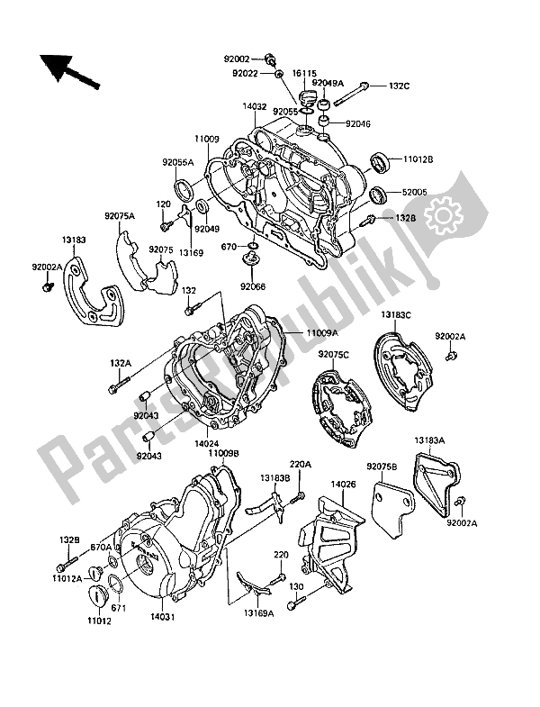 All parts for the Engine Cover(s) of the Kawasaki KLR 650 1989